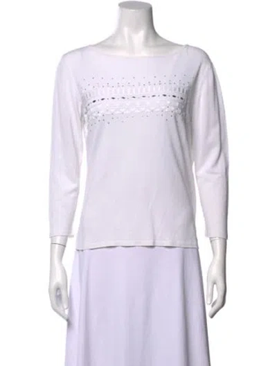 Pre-owned Escada Graphic Print Bateau Neckline Top In White