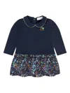 Escada Baby Girls Bi-material Printed Dress In Blue