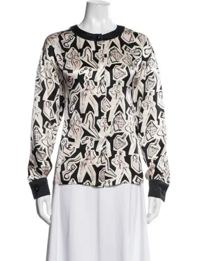 Pre-owned Escada Graphic Print Crew Neck Blouse In Neutrals