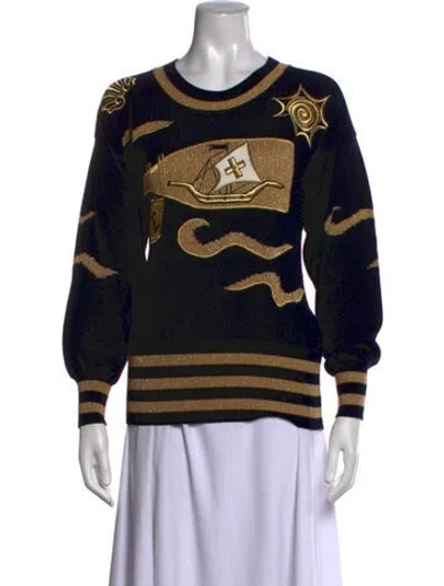 Pre-owned Escada Graphic Print Crew Neck Sweater In Black