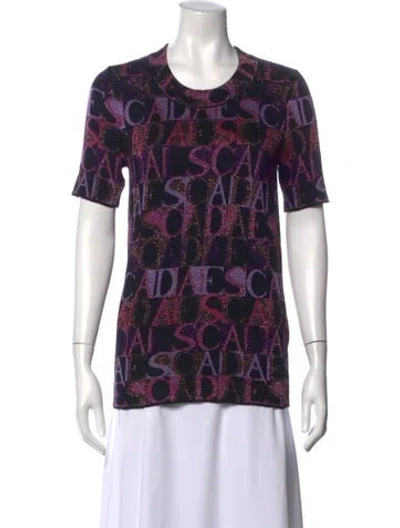 Pre-owned Escada Graphic Print Crew Neck Top In Black