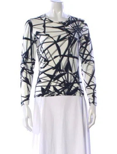 Pre-owned Escada Graphic Print Crew Neck Top W/ Tags In White