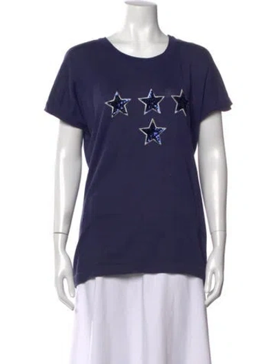 Pre-owned Escada Graphic Print Crew Neck T-shirt In Blue