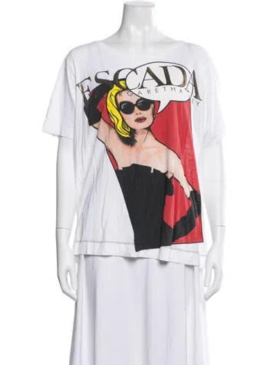 Pre-owned Escada Graphic Print Crew Neck T-shirt In White