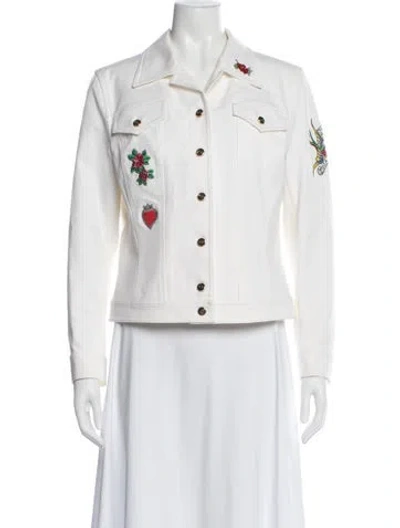 Pre-owned Escada Graphic Print Denim Jacket In White