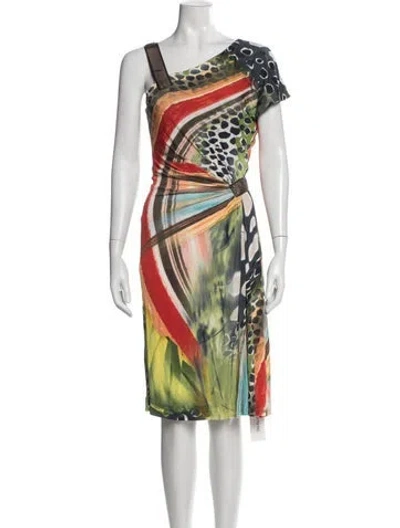 Pre-owned Escada Graphic Print Knee-length Dress In Green