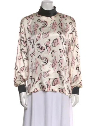 Pre-owned Escada Graphic Print Mock Neck Blouse In Neutral