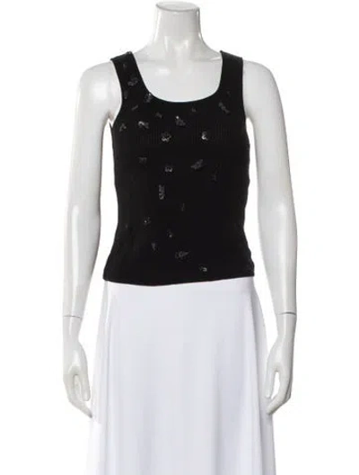 Pre-owned Escada Graphic Print Scoop Neck Top In Black