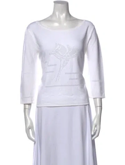 Pre-owned Escada Graphic Print Scoop Neck Top In White