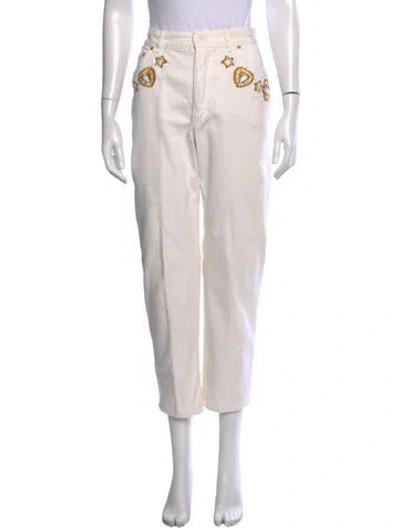 Pre-owned Escada Graphic Print Straight Leg Pants In White