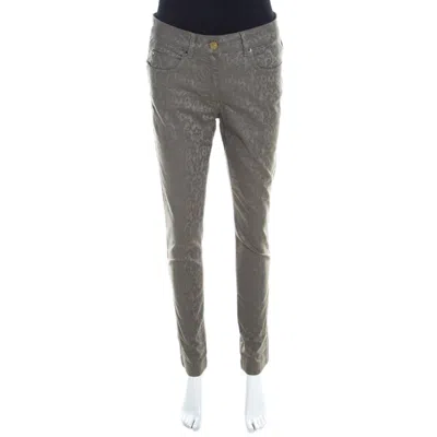 Escada Grey Floral Jacquard Stretch Denim Skinny Jeans In Gray
