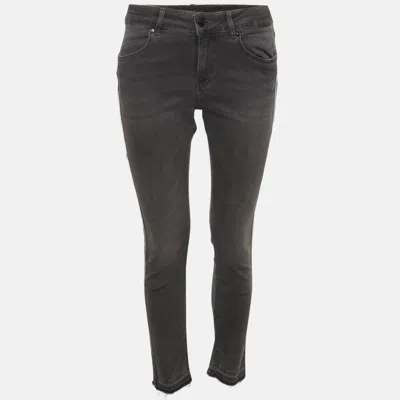 Pre-owned Escada Grey Striped Stretch Denim And Leather Skinny Jeans M/waist 30" In Gray