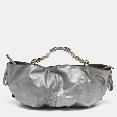 Pre-owned Escada Grey Textured Leather Expandable Side Zip Tote