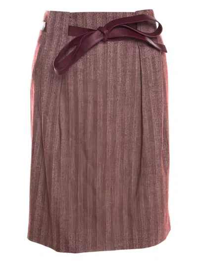 Pre-owned Escada Herringbone Leather Belt Midi Skirt In Red
