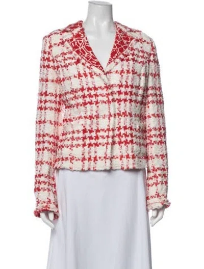 Pre-owned Escada Houndstooth Print Blazer In Red