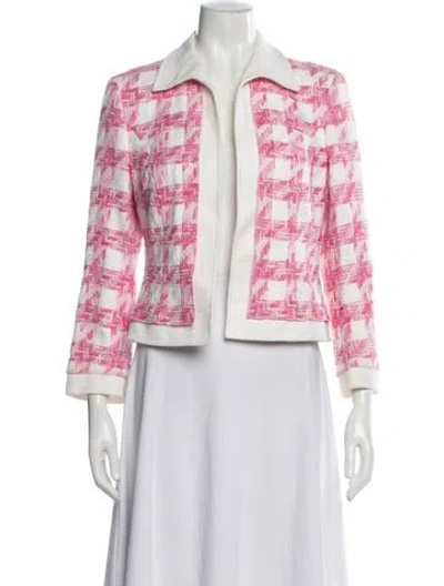Pre-owned Escada Houndstooth Print Blazer In White