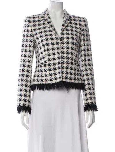 Pre-owned Escada Houndstooth Print Blazer In White