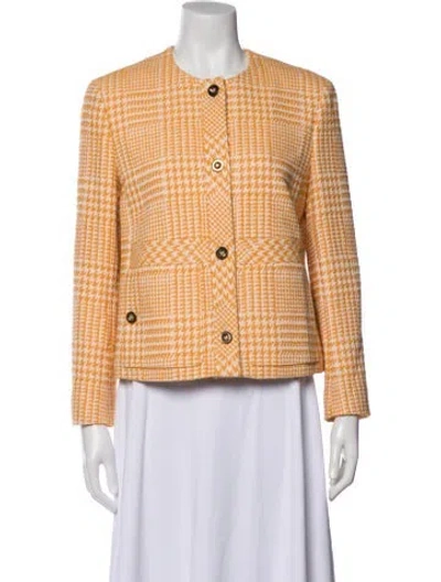 Pre-owned Escada Houndstooth Print Blazer In Yellow