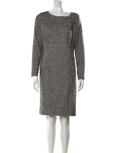 Pre-owned Escada Houndstooth Print Knee-length Dress In Black