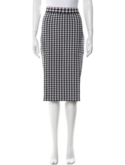 Pre-owned Escada Houndstooth Print Midi Length Skirt W/ Tags In Black