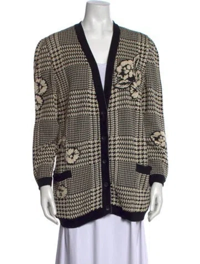 Pre-owned Escada Houndstooth Print V-neck Sweater In Black
