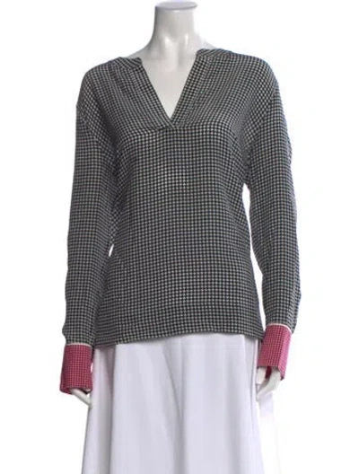 Pre-owned Escada Houndstooth Print V-neck Top In Black