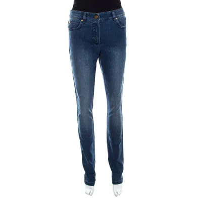 Escada Indigo Faded Effect Denim Sequined Back Pocket Detail Skinny Jeans In Blue