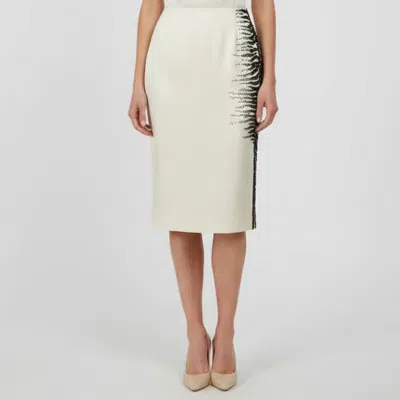 Pre-owned Escada Ivory Silk Hand Beaded Slovenia Midi Skirt M In White