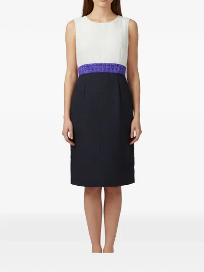 Pre-owned Escada Jacquard Embellished Midi Dress In Blue