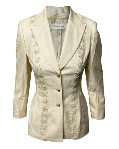 Pre-owned Escada Lace And Pearl Trouser Suit Set In Cream Wool In Gold