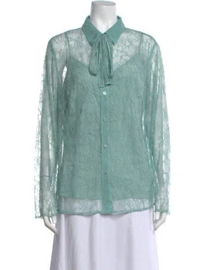 Pre-owned Escada Lace Lace Pattern Blouse In Blue/green