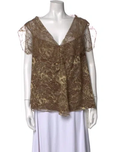 Pre-owned Escada Lace Lace Pattern Blouse In Brown