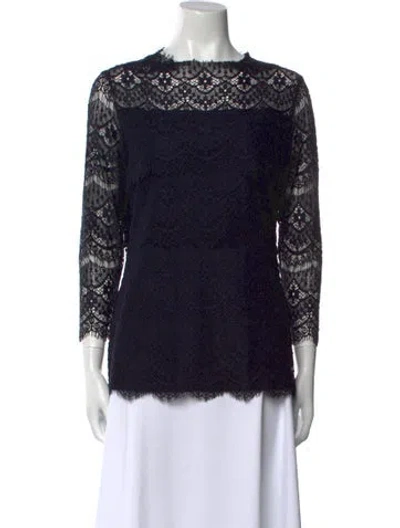 Pre-owned Escada Lace Pattern Bateau Neckline Blouse In Black