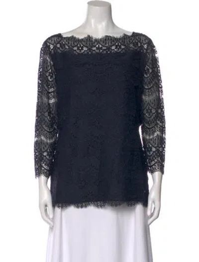 Pre-owned Escada Lace Pattern Bateau Neckline Blouse In Blue