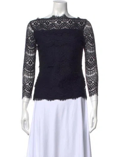 Pre-owned Escada Lace Pattern Bateau Neckline Blouse In Blue