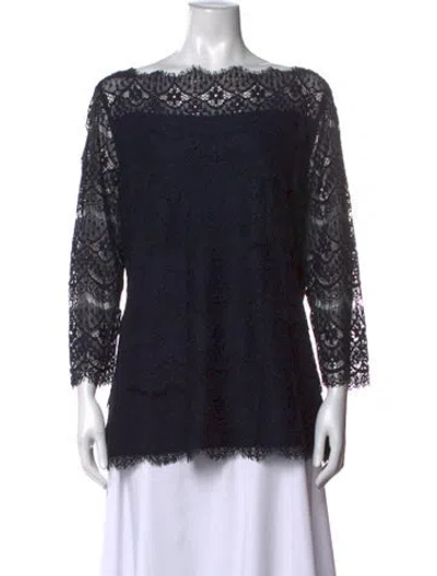 Pre-owned Escada Lace Pattern Bateau Neckline Blouse In Blue