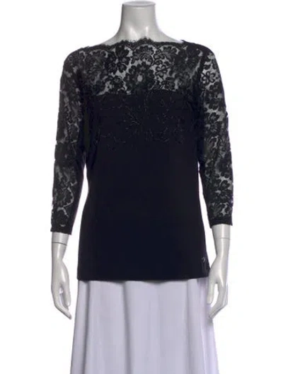 Pre-owned Escada Lace Pattern Bateau Neckline Top In Black