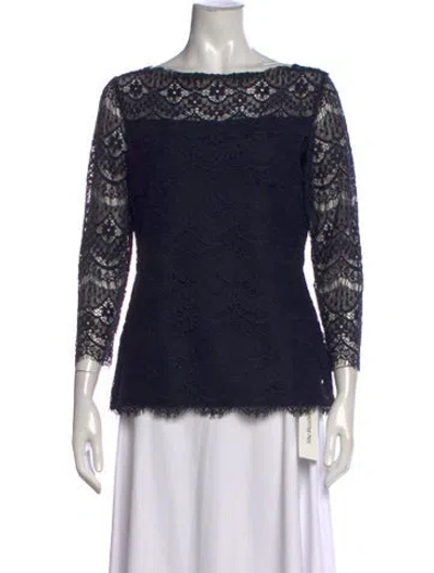 Pre-owned Escada Lace Pattern Bateau Neckline Top In Blue