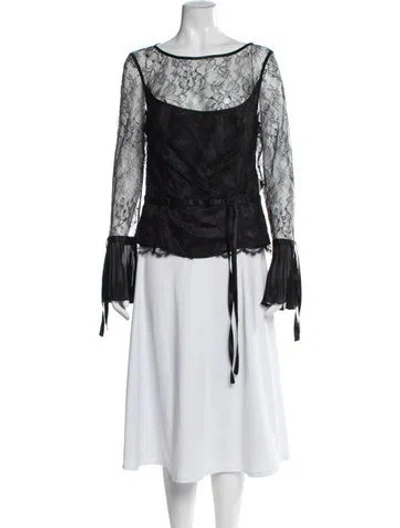 Pre-owned Escada Lace Pattern Crew Neck Blouse In Black