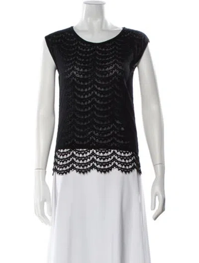 Pre-owned Escada Lace Pattern Crew Neck Top In Black