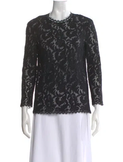 Pre-owned Escada Lace Pattern Crew Neck Top In Black