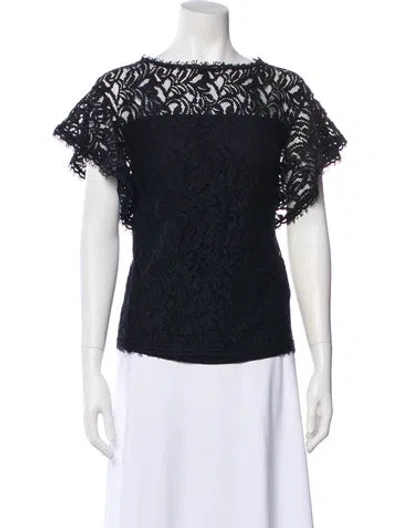 Pre-owned Escada Lace Pattern Crew Neck Top In Blue