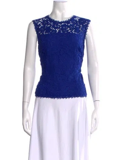 Pre-owned Escada Lace Pattern Crew Neck Top In Blue