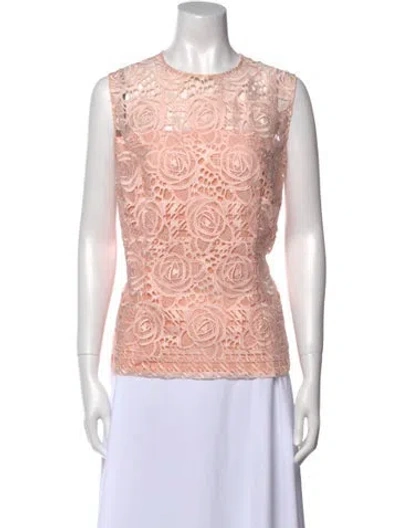 Pre-owned Escada Lace Pattern Crew Neck Top In Pink