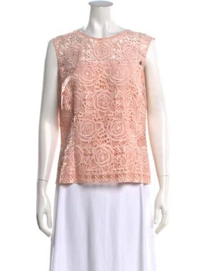 Pre-owned Escada Lace Pattern Crew Neck Top In Pink