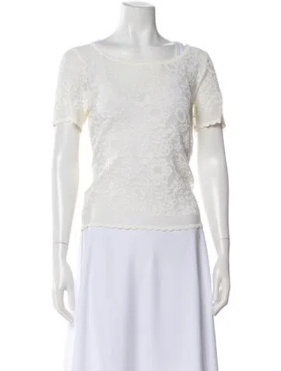 Pre-owned Escada Lace Pattern Crew Neck Top In White