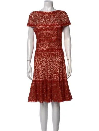Pre-owned Escada Lace Pattern Knee-length Dress In Orange