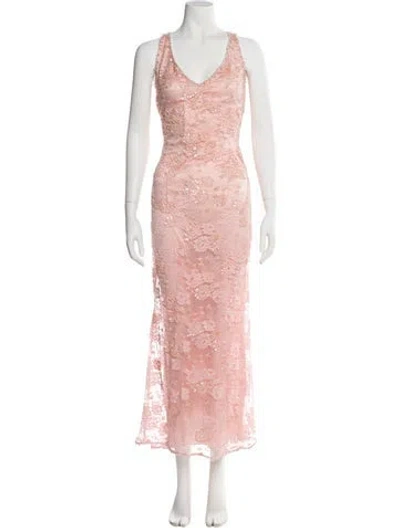 Pre-owned Escada Lace Pattern Long Dress In Orange