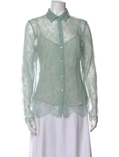Pre-owned Escada Lace Pattern Long Sleeve Blouse In Blue