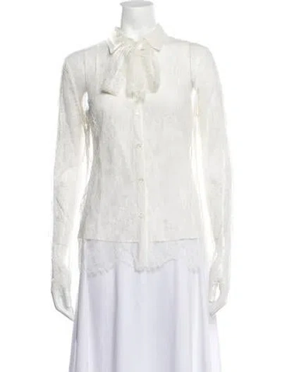Pre-owned Escada Lace Pattern Long Sleeve Blouse In White